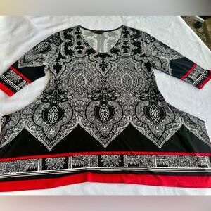 Valentina Black White Red Tunic Dress with Embellishments and Side Slits